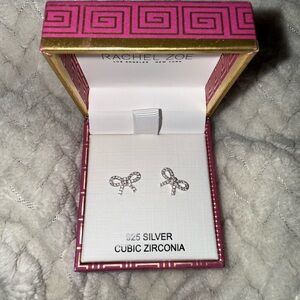 Rachel Zoe Silver Bow Earrings with Cubic Zirconia